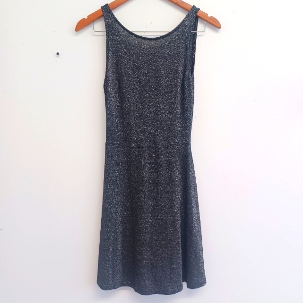 Metallic Glitters Mini Dress Scoop Neck
